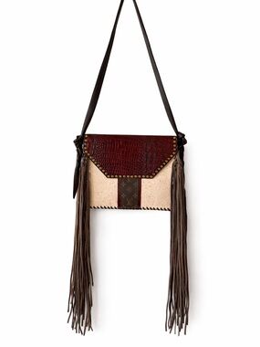 Fringed Burgundy and Cream Crossbody Bag